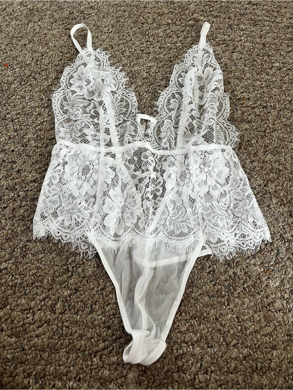 Adore Me White Lace Plunge Teddy Bodysuit - Elegant Women’s Intimates